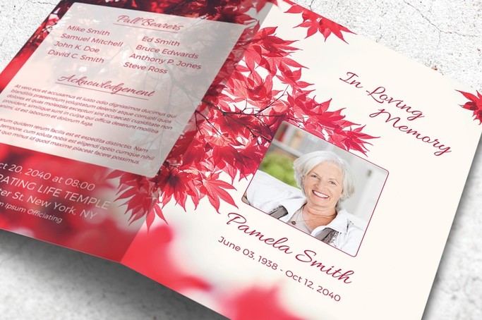 red automn leaves funeral template